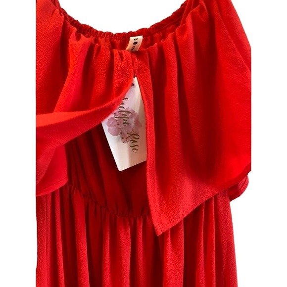 Evelyn Rose Vibrant Red Maxi Dress with Chic Draped Overlay - Size S (NW… - Picture 4 of 9